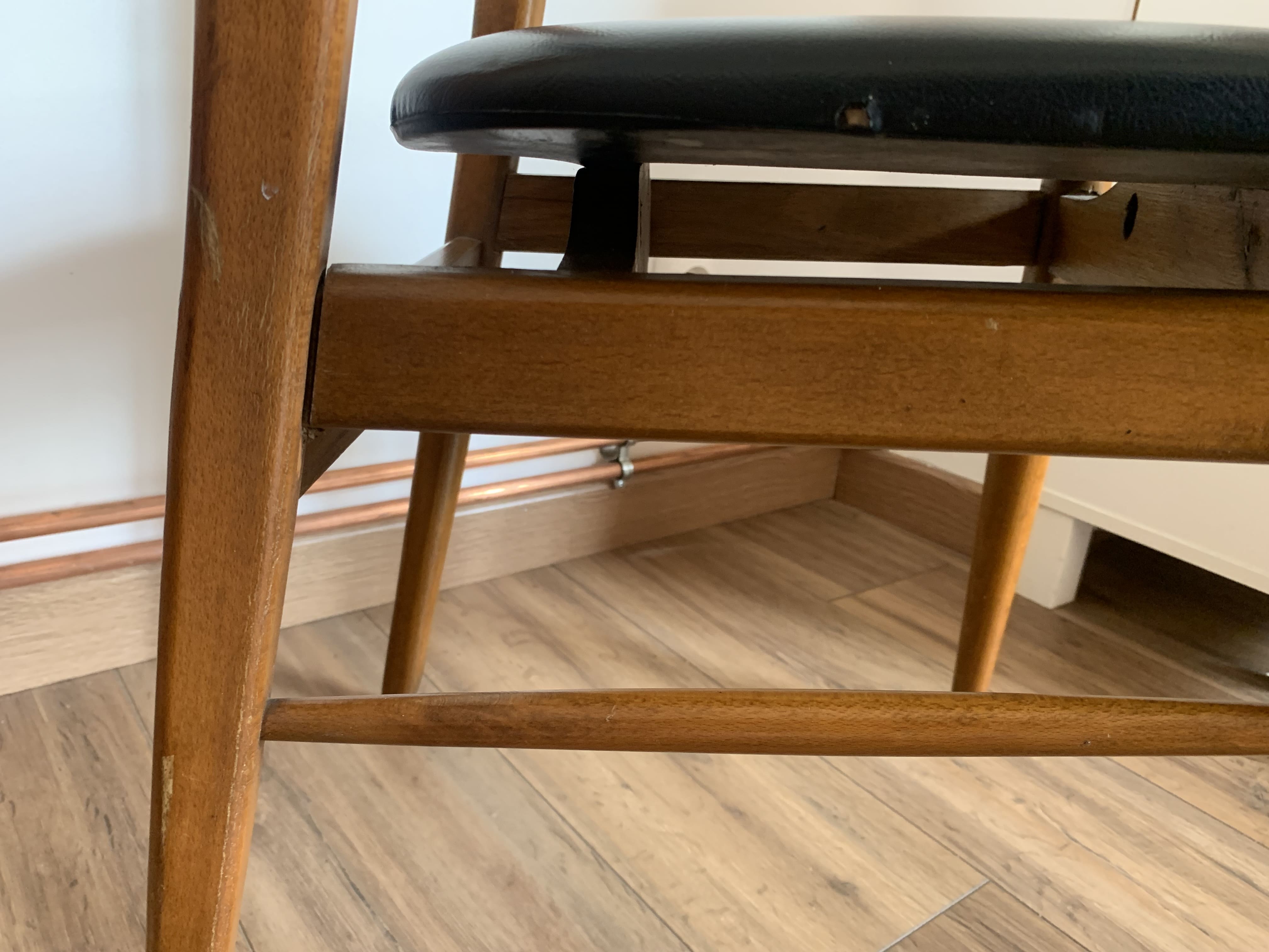 Series of 4 wooden & imitation leather chairs