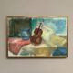 Oil on canvas “Still life with guitar” by Helerie 70, vintage & framed 62x42cm