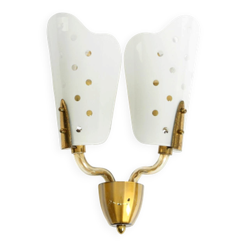 Beautiful large Mid Century Modern wall lamp made of brass and glass