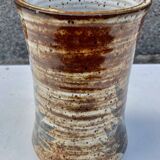 glazed ceramic vase with abstract flower decoration, signature to identify