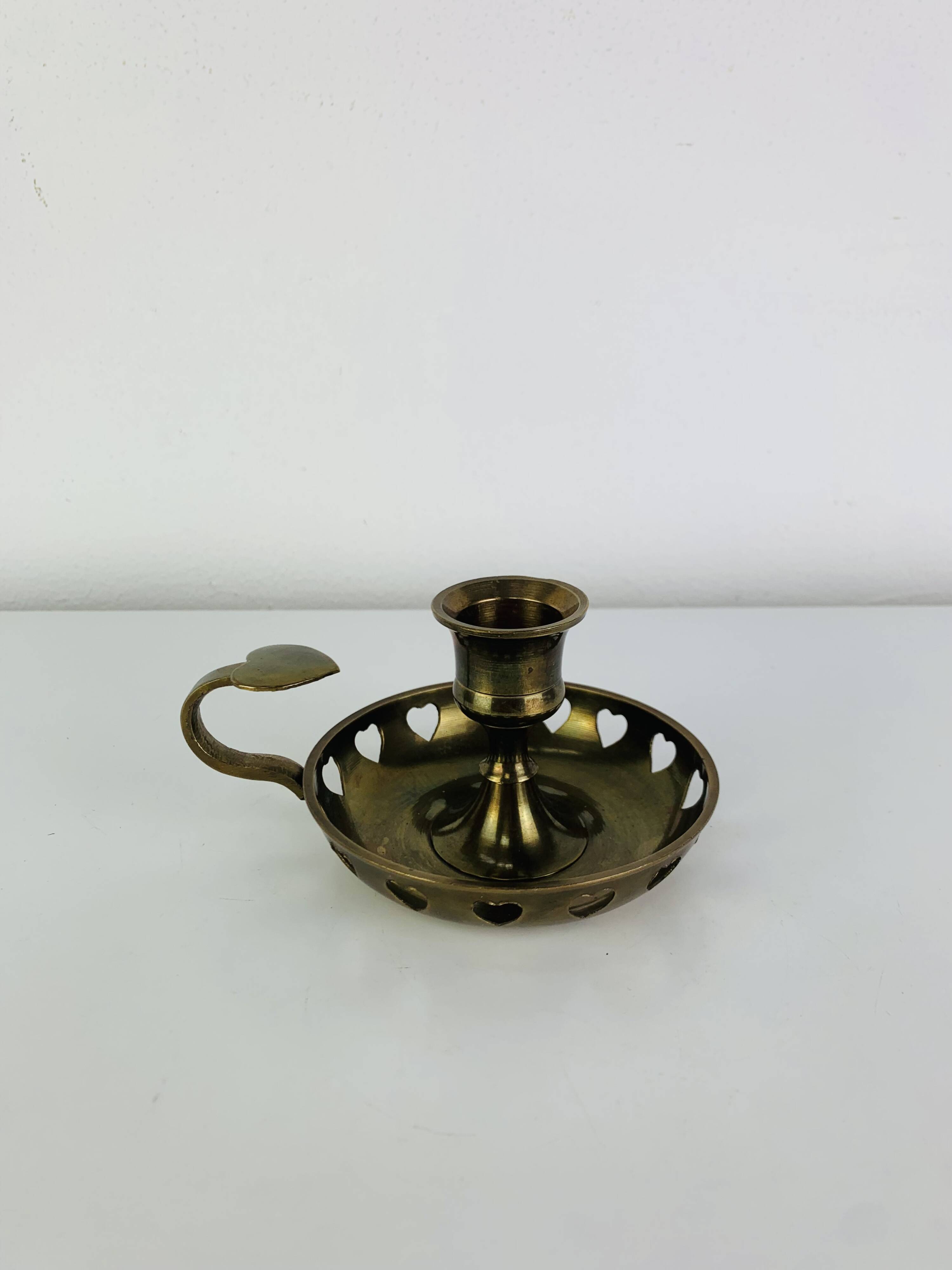 Bougeoir laiton doré "cœurs", vintage