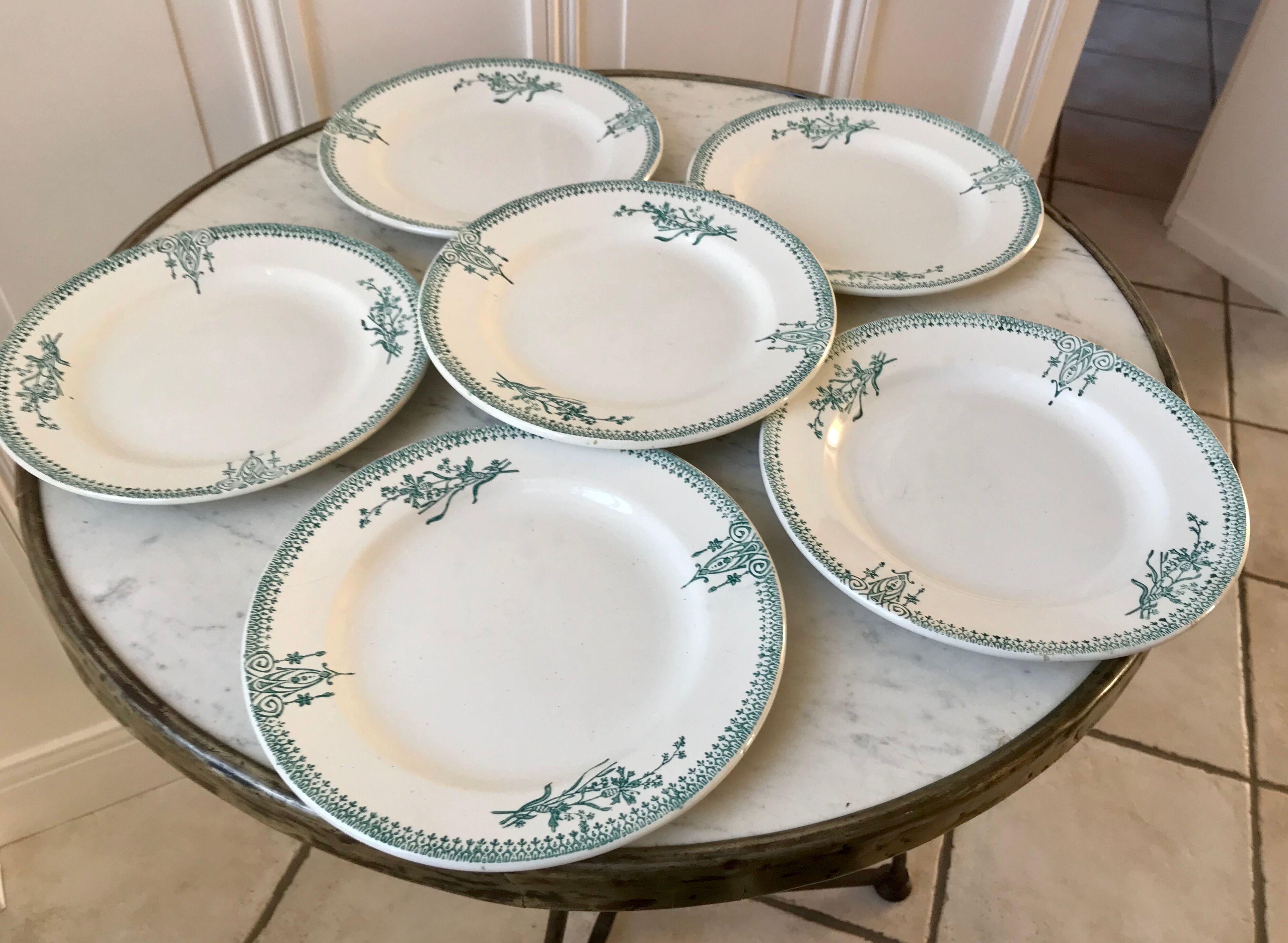 6 Terre de Fer Saint-Amand dessert plates late nineteenth