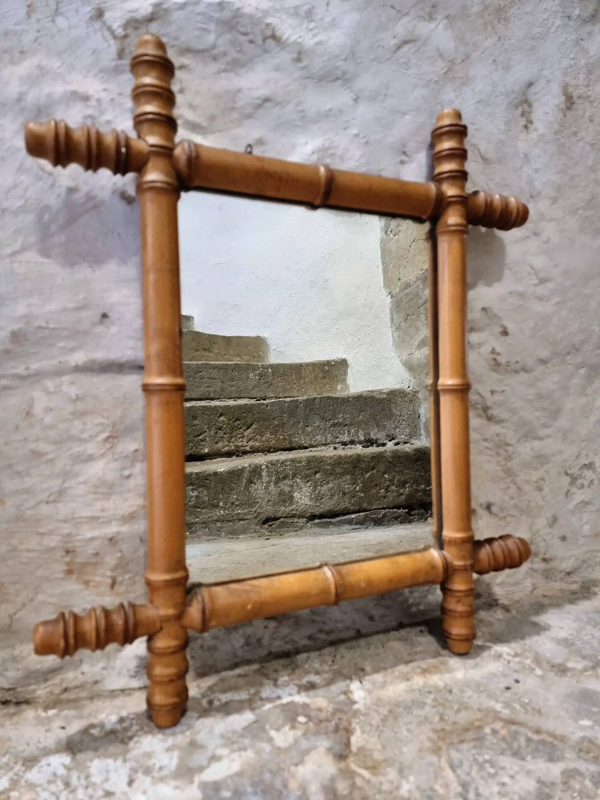 Antique French wall mirror in faux bamboo style – early 20th century