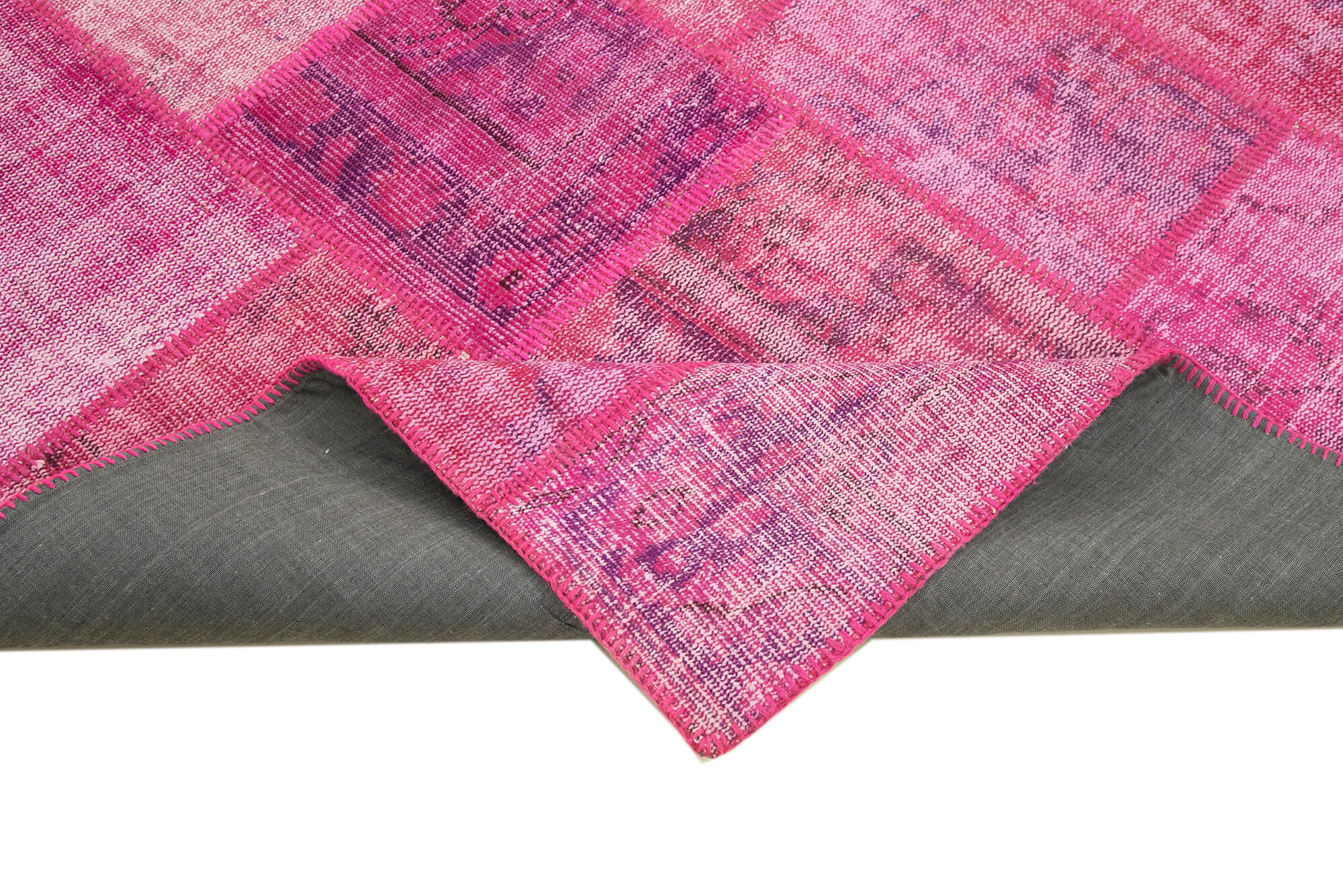 Handwoven anatolian contemporary 176 cm x 242 cm pink patchwork carpet