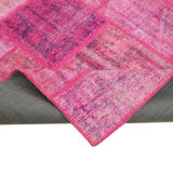 Handwoven anatolian contemporary 176 cm x 242 cm pink patchwork carpet