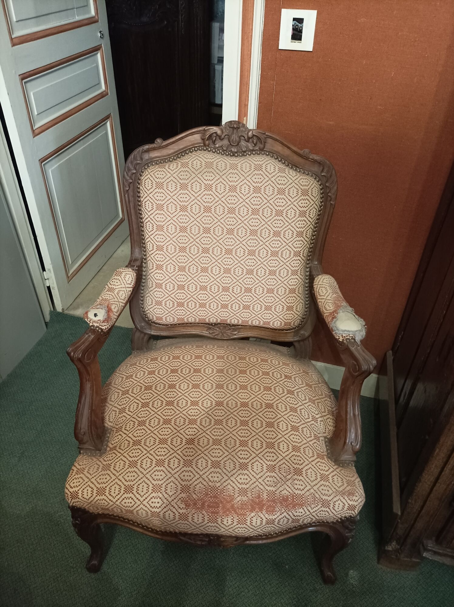 Set of 2 Louis XV style wooden and fabric armchairs