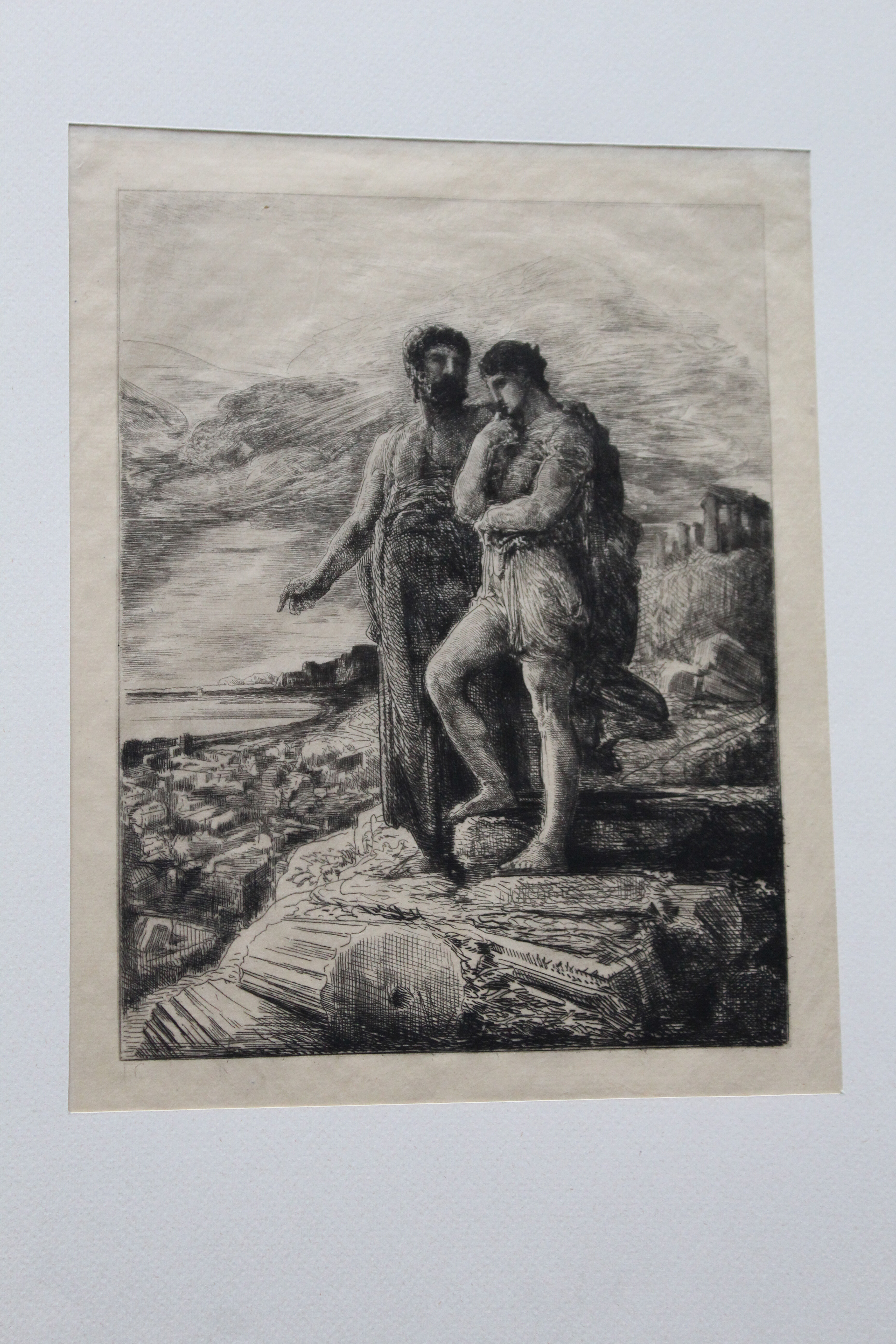 François nicolas chifflart (1825 - 1901) le passé engraving on old japanese paper.