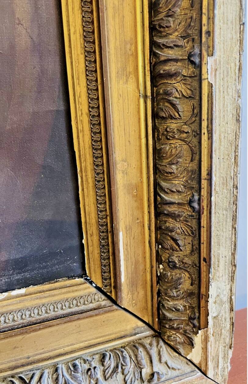 Oil painting on canvas – Portrait of a woman and child, 19th century