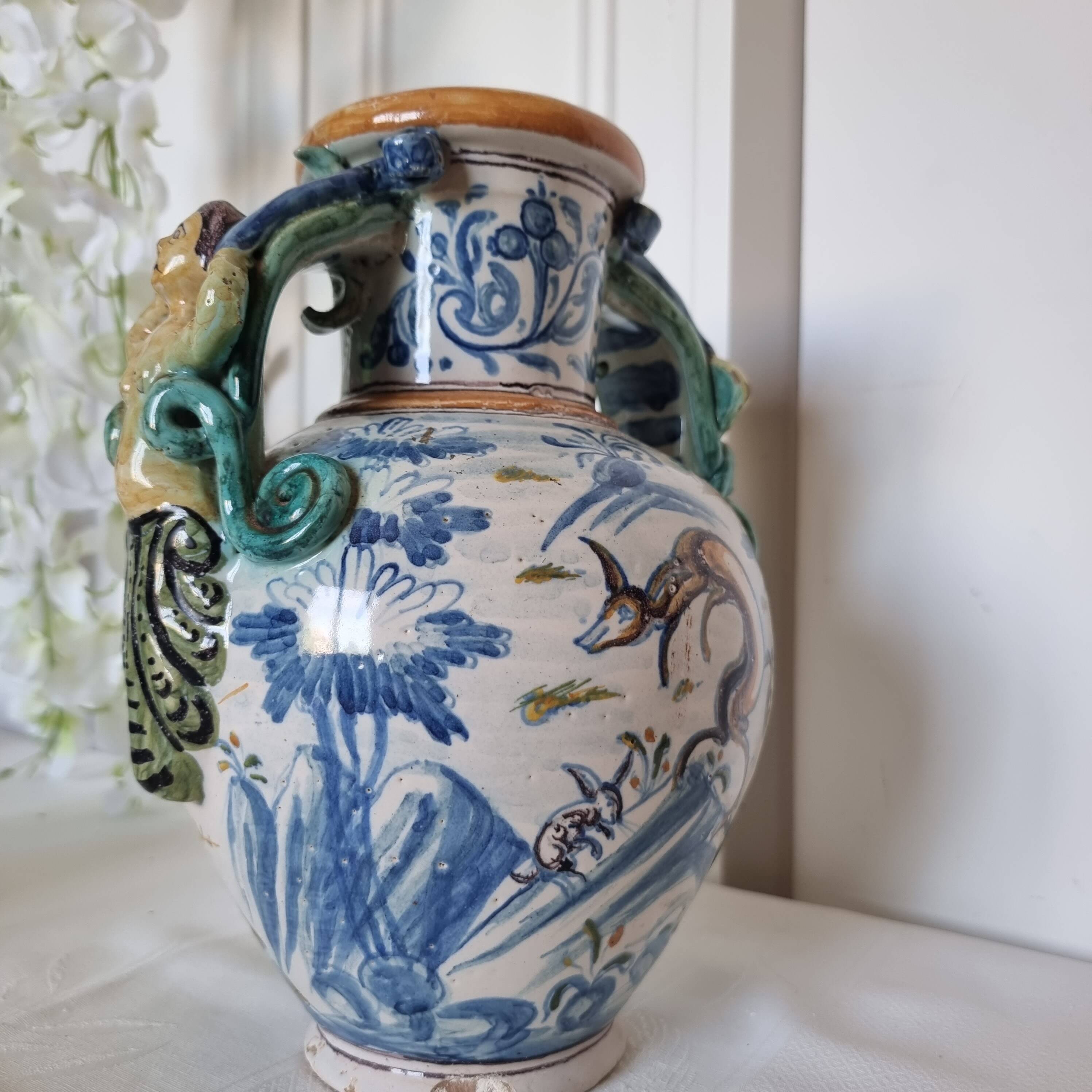 Ancient Spanish pottery amphora, Talavera Niveiro pottery 19th century