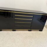 Buffet laqué noir et laiton, 1970s