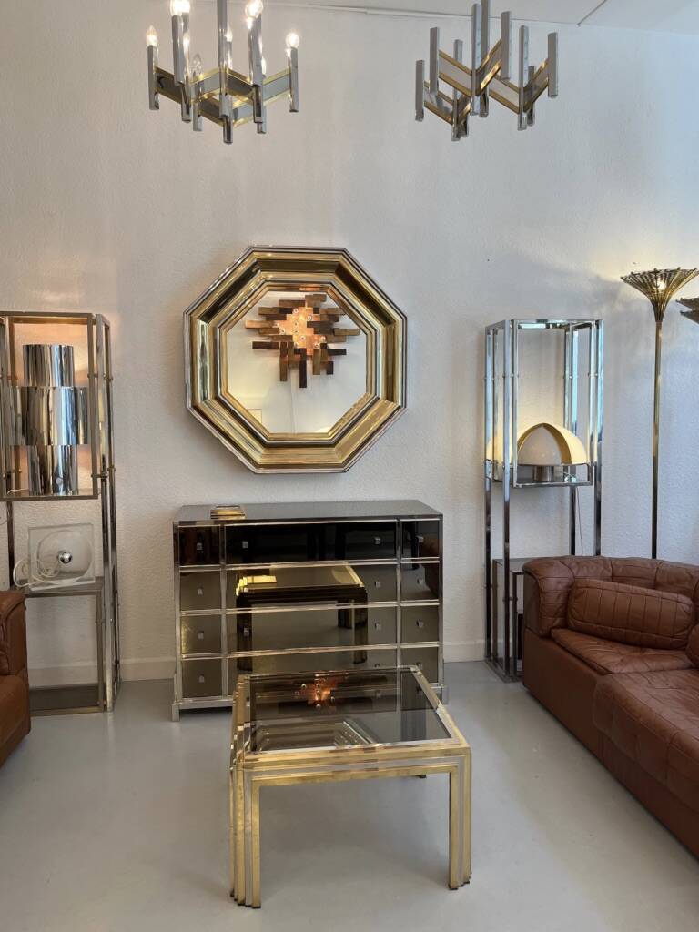 Sandro Petti enormous octagonal mirror brass chrome 1970s Maison Jansen