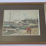 Old painting representing a marine scene by Robert Laroche