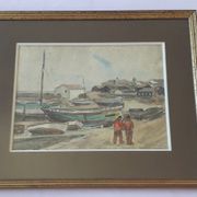 Old painting representing a marine scene by Robert Laroche