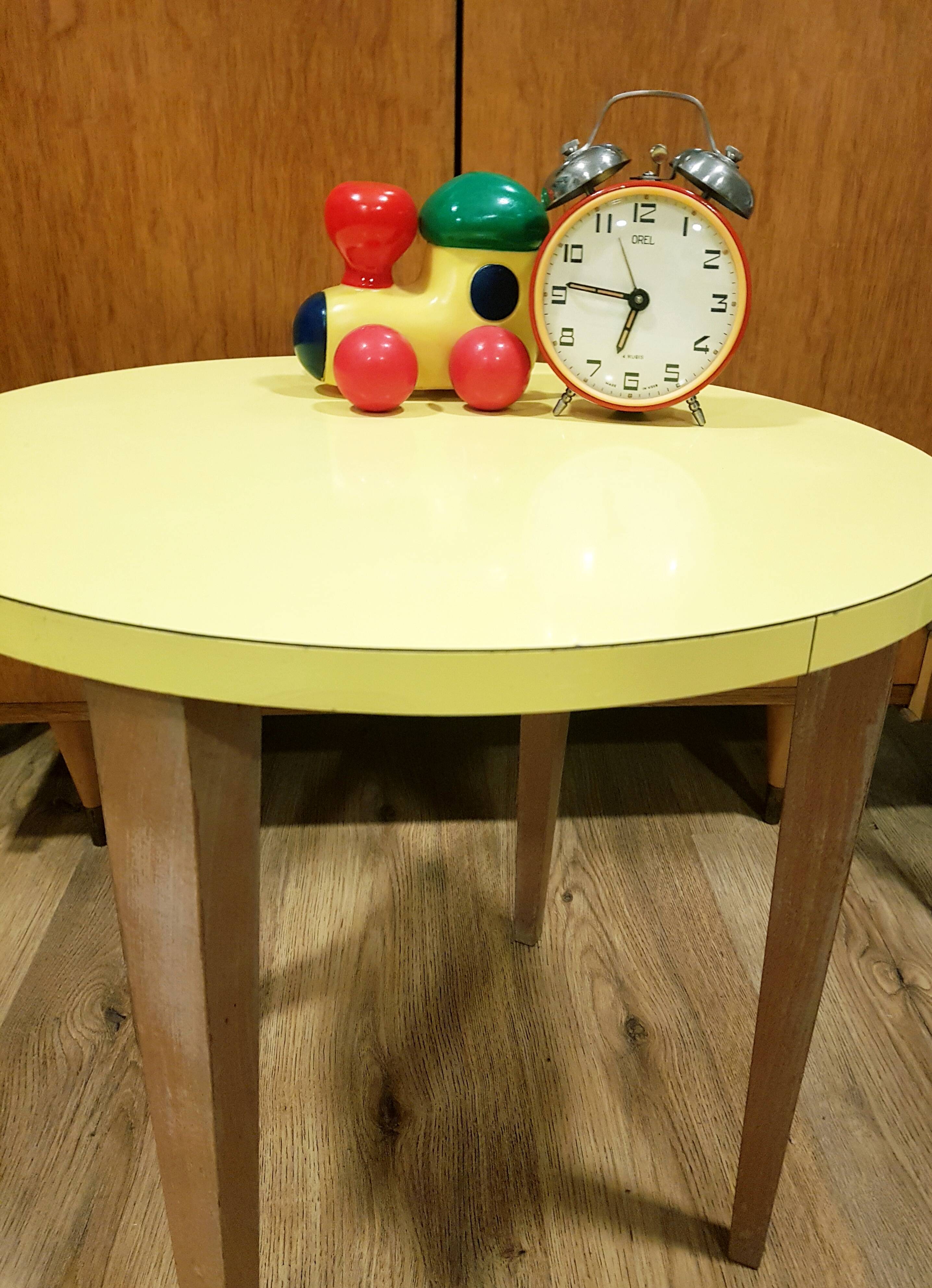 Yellow formica & wood side table