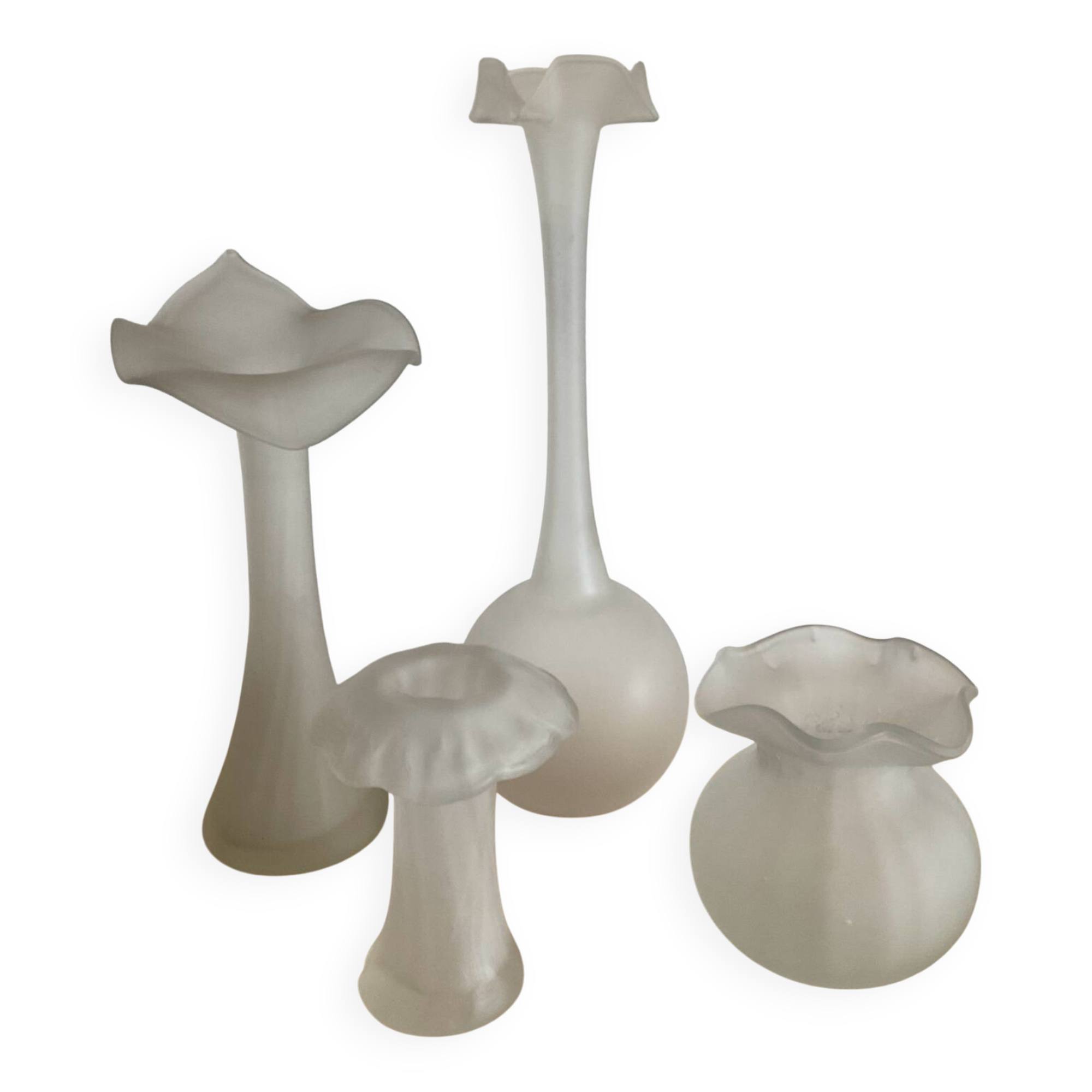 Set of 4 vintage frosted glass vases