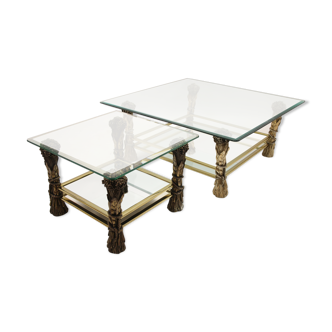 Table en bronze vintage et table d’appoint avec motif de maïs