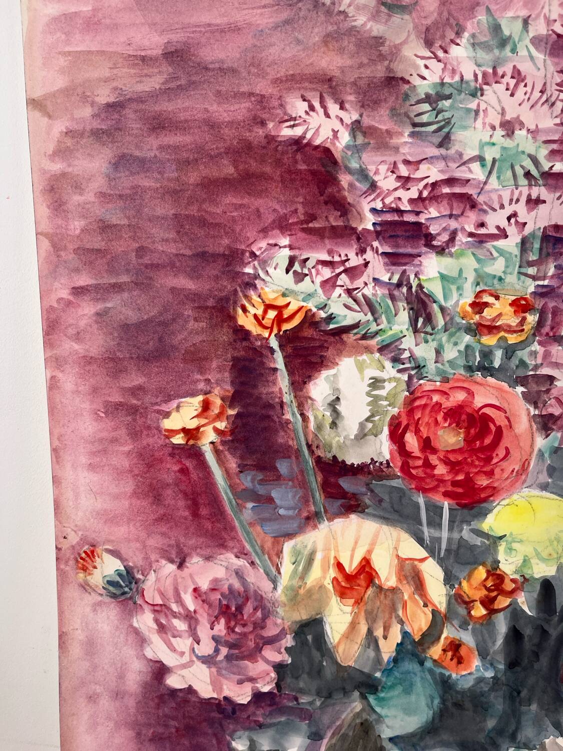 Summer flower bouquet, watercolour on double-sided paper.