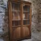 Vitrine française vintage en hêtre, bibliothèque à porte vitrée, meuble Art déco, vers 1930–1950