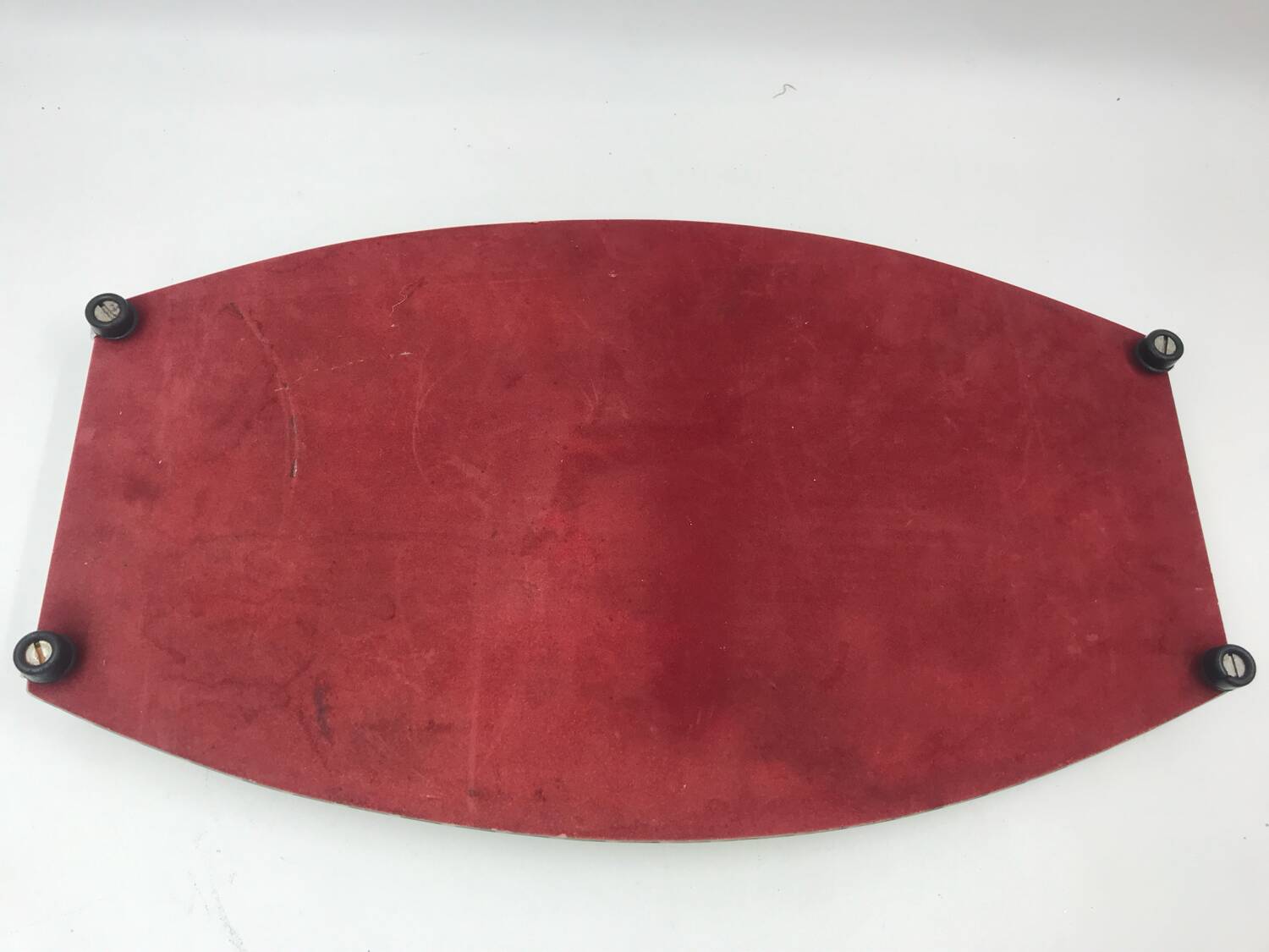 Beveled mirror tray with deer decoration.