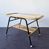Table basse en rotin de Dirk van Sliedregt pour Gebr. Jonkers, Pays-Bas, années 1950