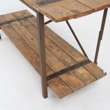 Industrial side table with metal frame and wooden top and removable platform, Belgium, 1920
