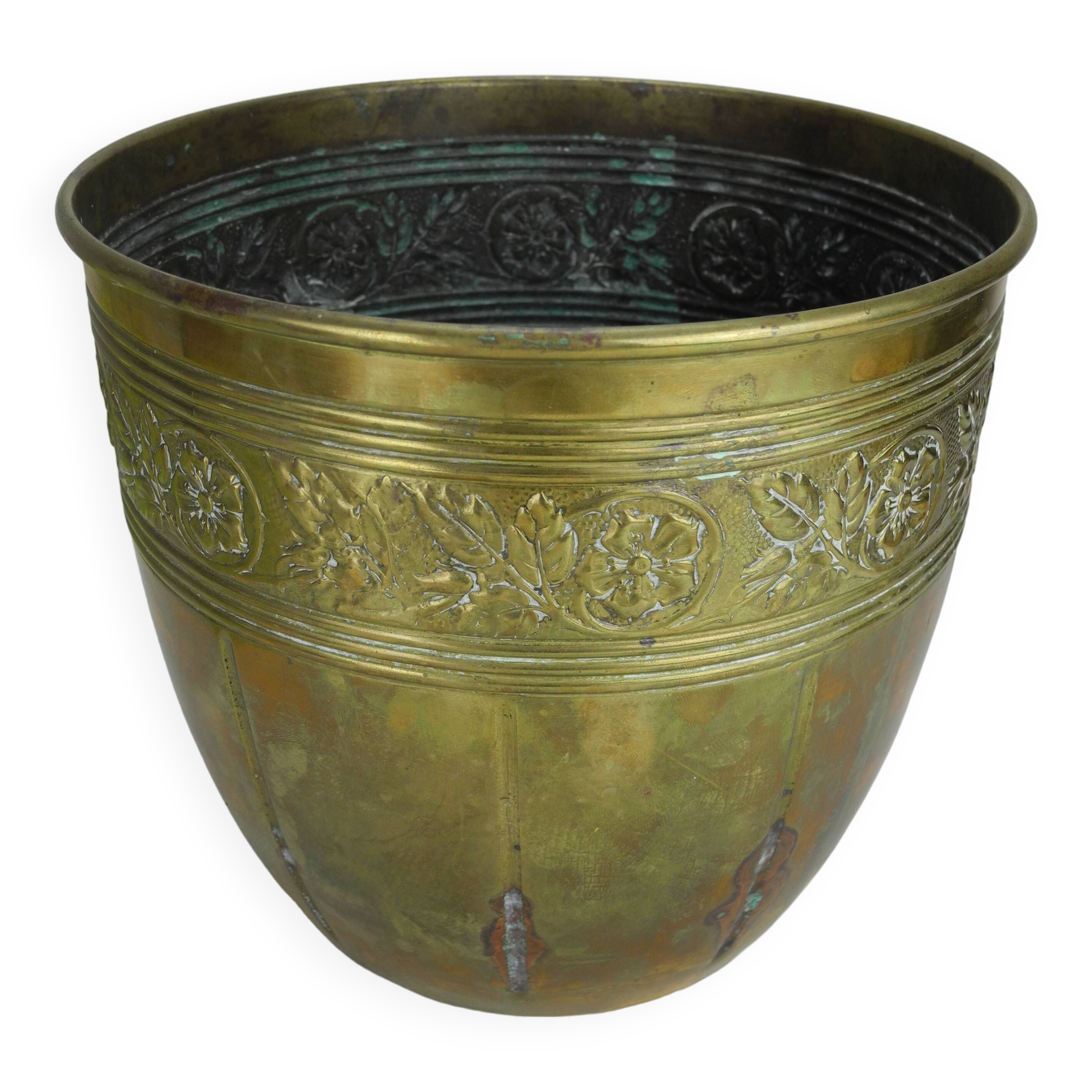 Antique gilded brass flowerpot