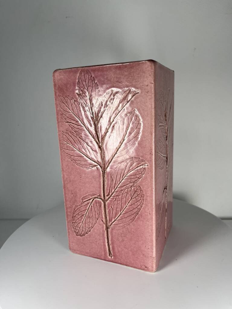 Vase Vallauris ceramic Leduc herbarium vintage pink 1960