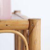 Vintage rectangular side coffee table in wood and rattan with magazine rack