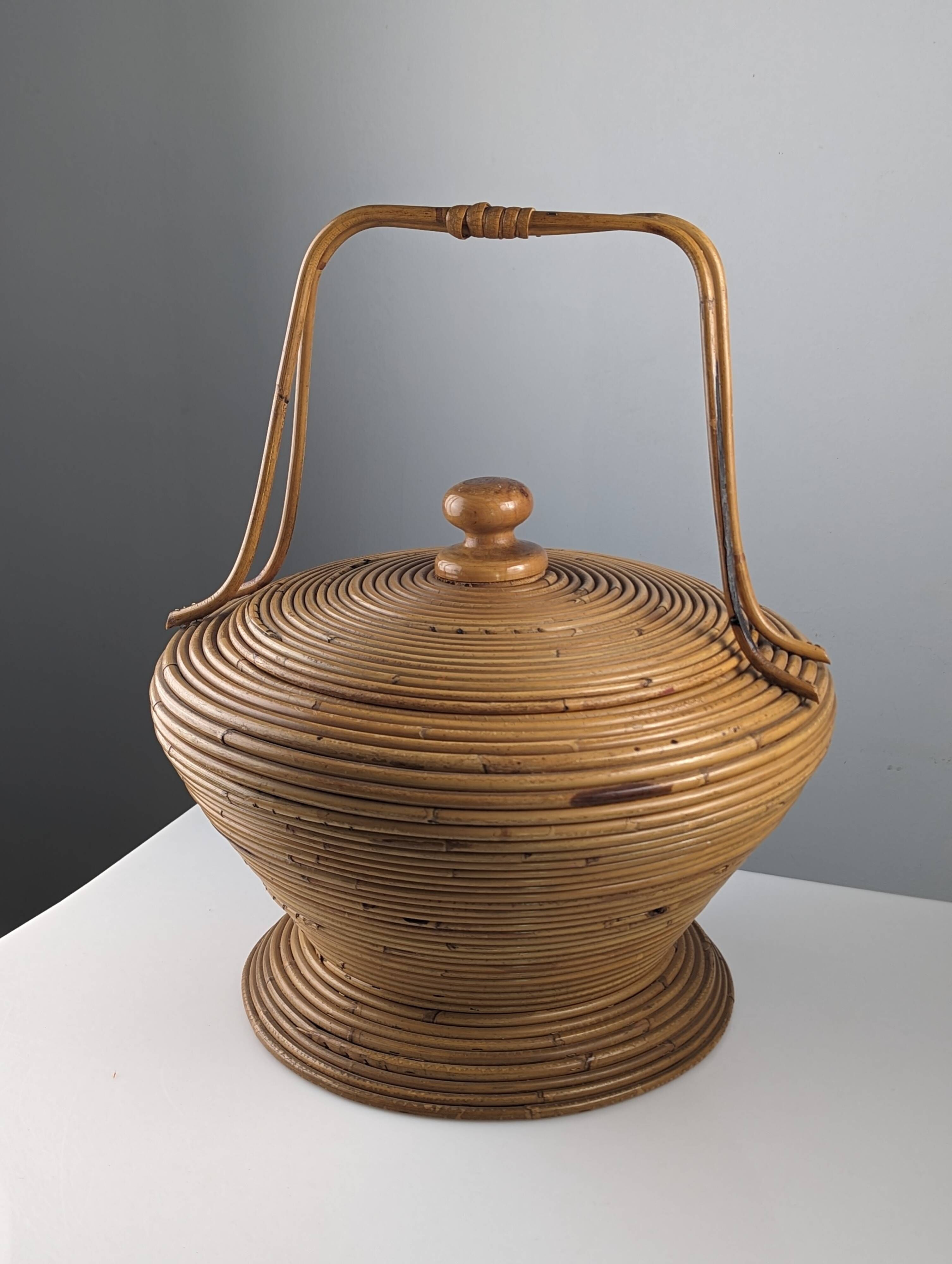 Large Rattan basket by Vivai del Sud, Italy 1960s