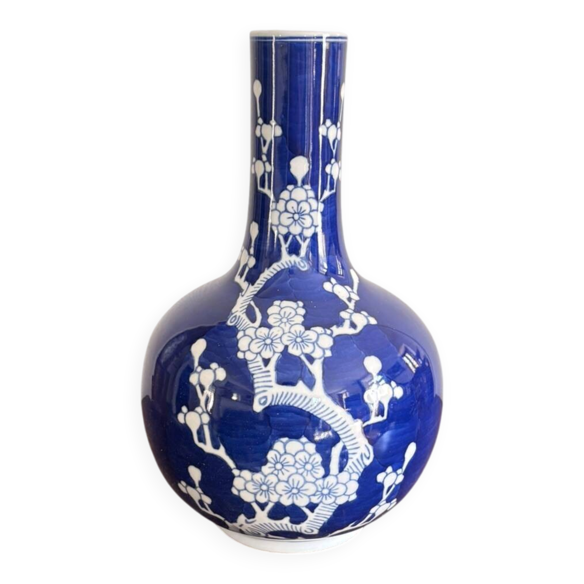 Ancient Blue Peking Bottle Vase China Chinese Prunus Flowers Qianlong