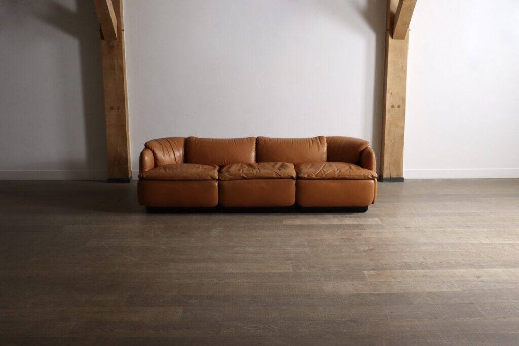 Confidential sofa by Alberto Rosselli for Saporiti in cognac leather, Italy 1970s
