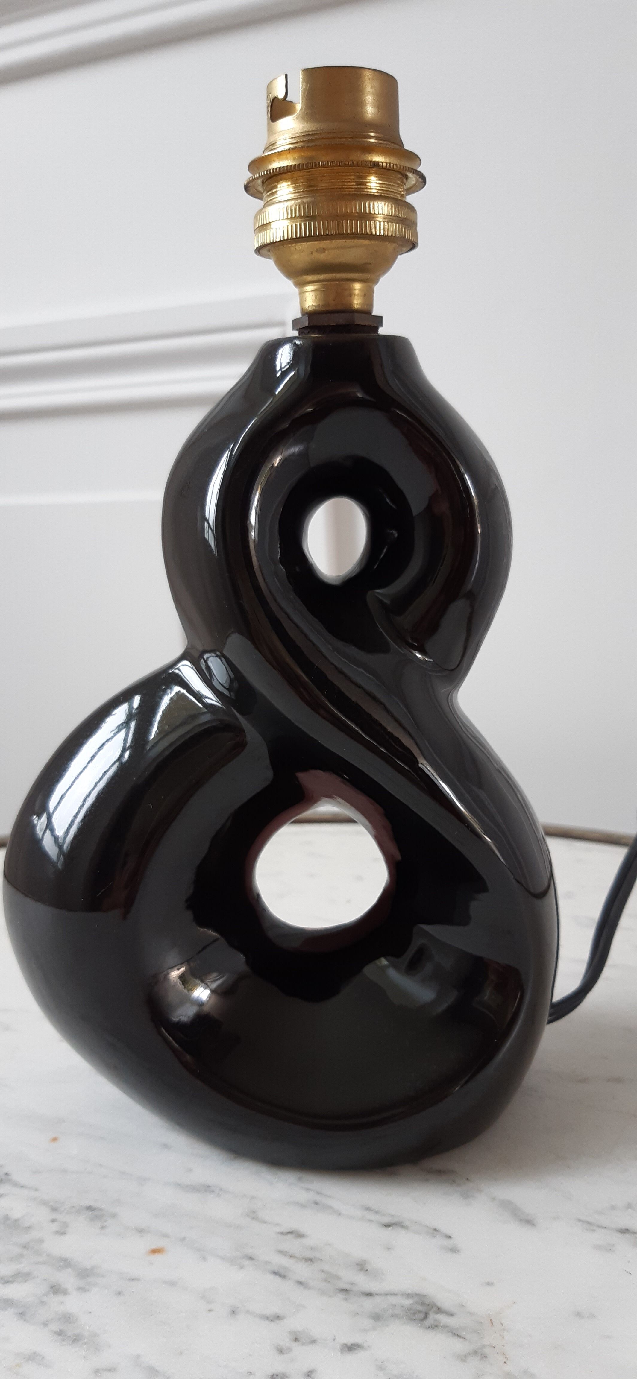 Lamp foot in pink and black ceramic design Vallauris 70s