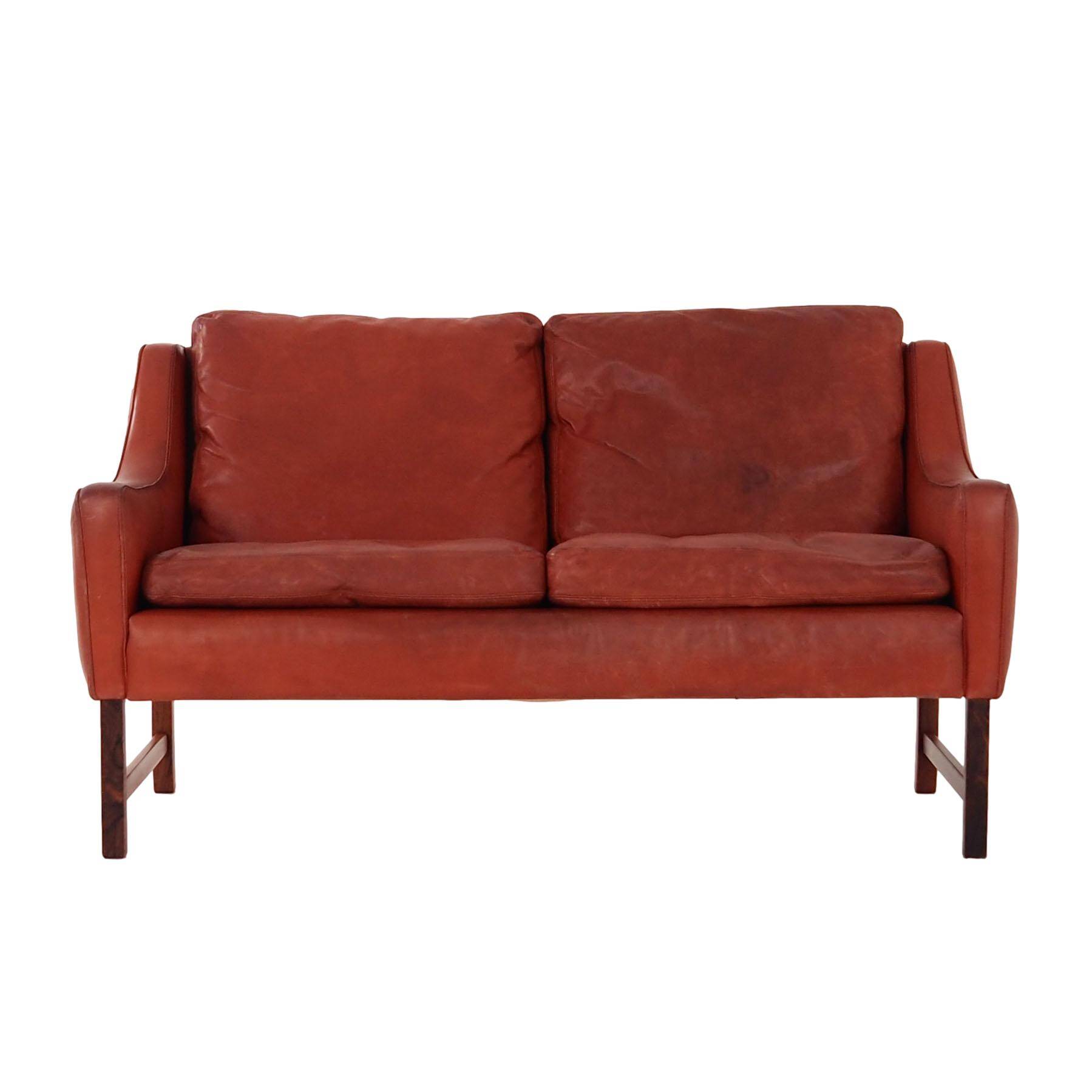 Red leather sofa, Scandinavian design, 1960s, designer: Fredrik Kayser, production: Vatne Møbler