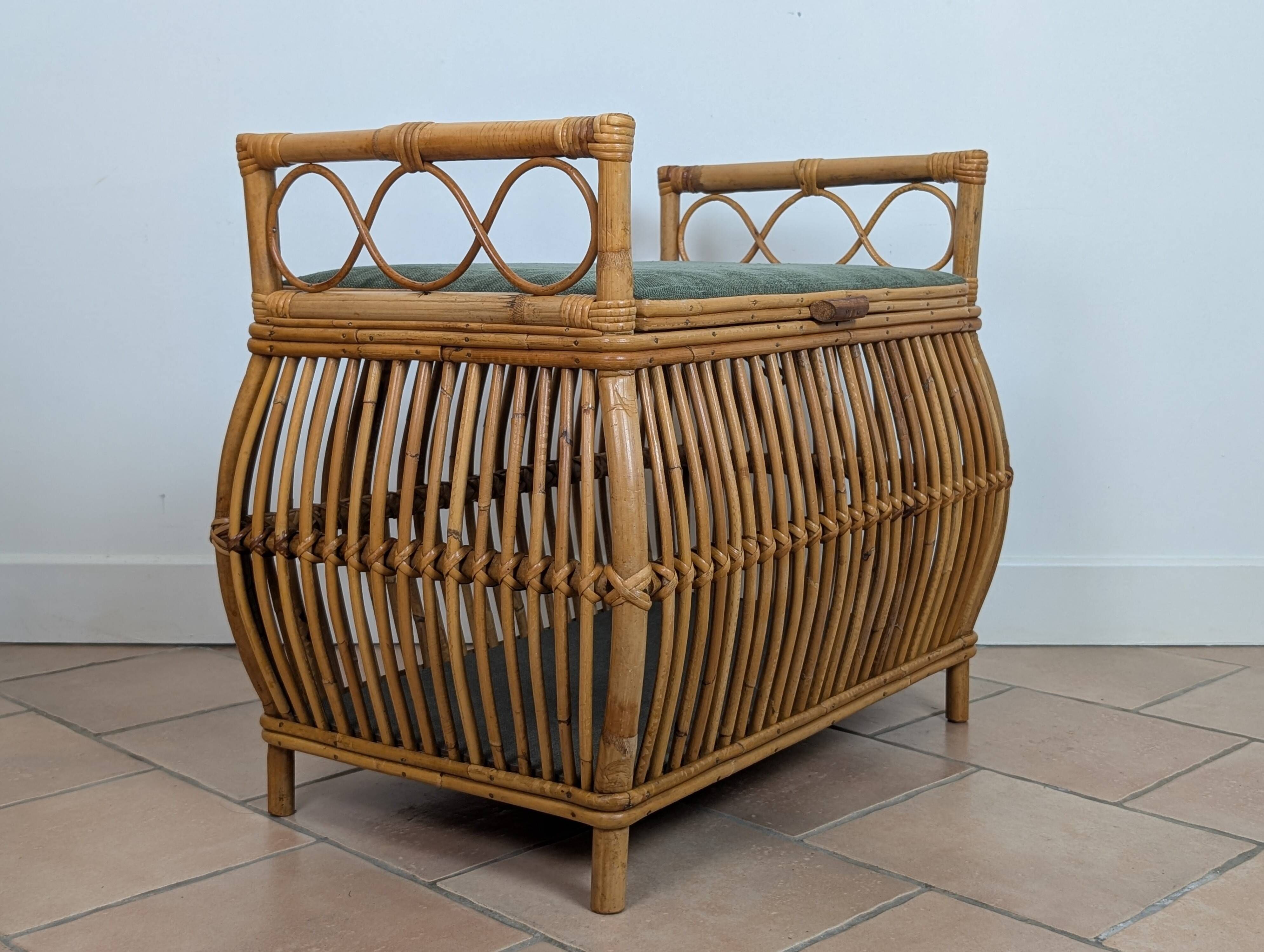 1960s rattan storage bench