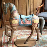 Vintage solid wood polychrome horse on legs
