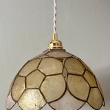 Vintage mother-of-pearl and brass lampshade pendant light