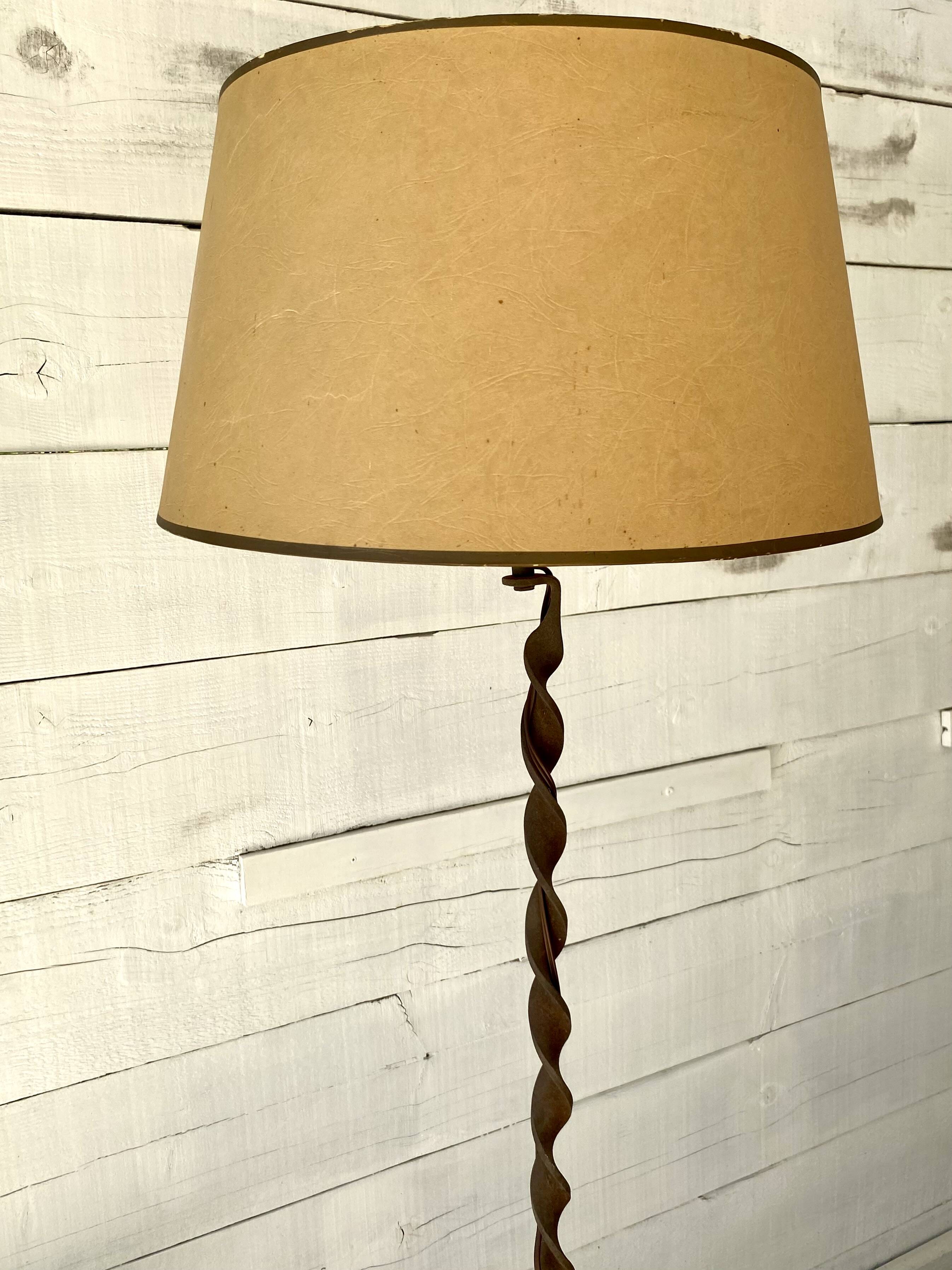 Wrought iron floor lamp, new 3m fabric cable, paper shade.