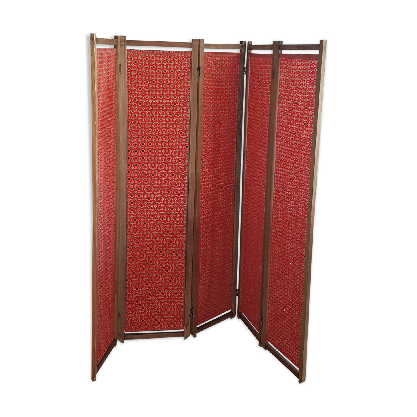 screen large old wood and fabric 5 panels