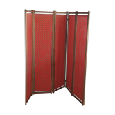 Paravent grand ancien bois et tissu 5 panneaux