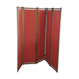 screen large old wood and fabric 5 panels