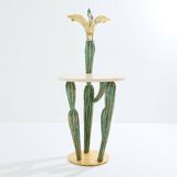 Brass cactus and parrot sculpture console Alain Chervet 1989