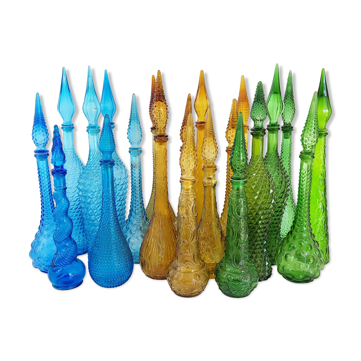 Set of 21 vintage Empoli decanters