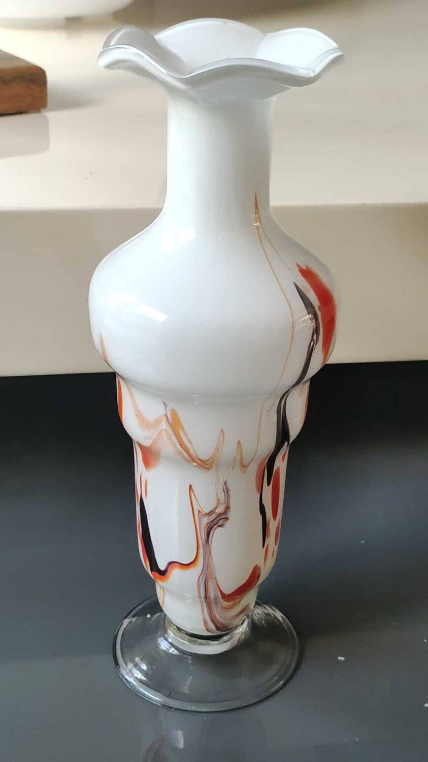 Dalian Glass Co Ltd. Snowflake vase. Smoked swirl decoration. Height 25.5