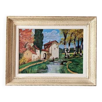 G Paul (20th century school) House by the river Oil on canvas Signed lower right Framed
Painting signed G Paul mill lake characters and trees
Very good condition 
Dimensions of the painting 50 cm x 35 cm 
Dimensions of the wooden frame with slight wear 64 cm * 49 cm (Depth about 6 cm)