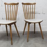 Pair of Baumann Menuet chairs, Honey patina, White vinyl seats