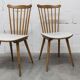 Pair of Baumann Menuet chairs, Honey patina, White vinyl seats