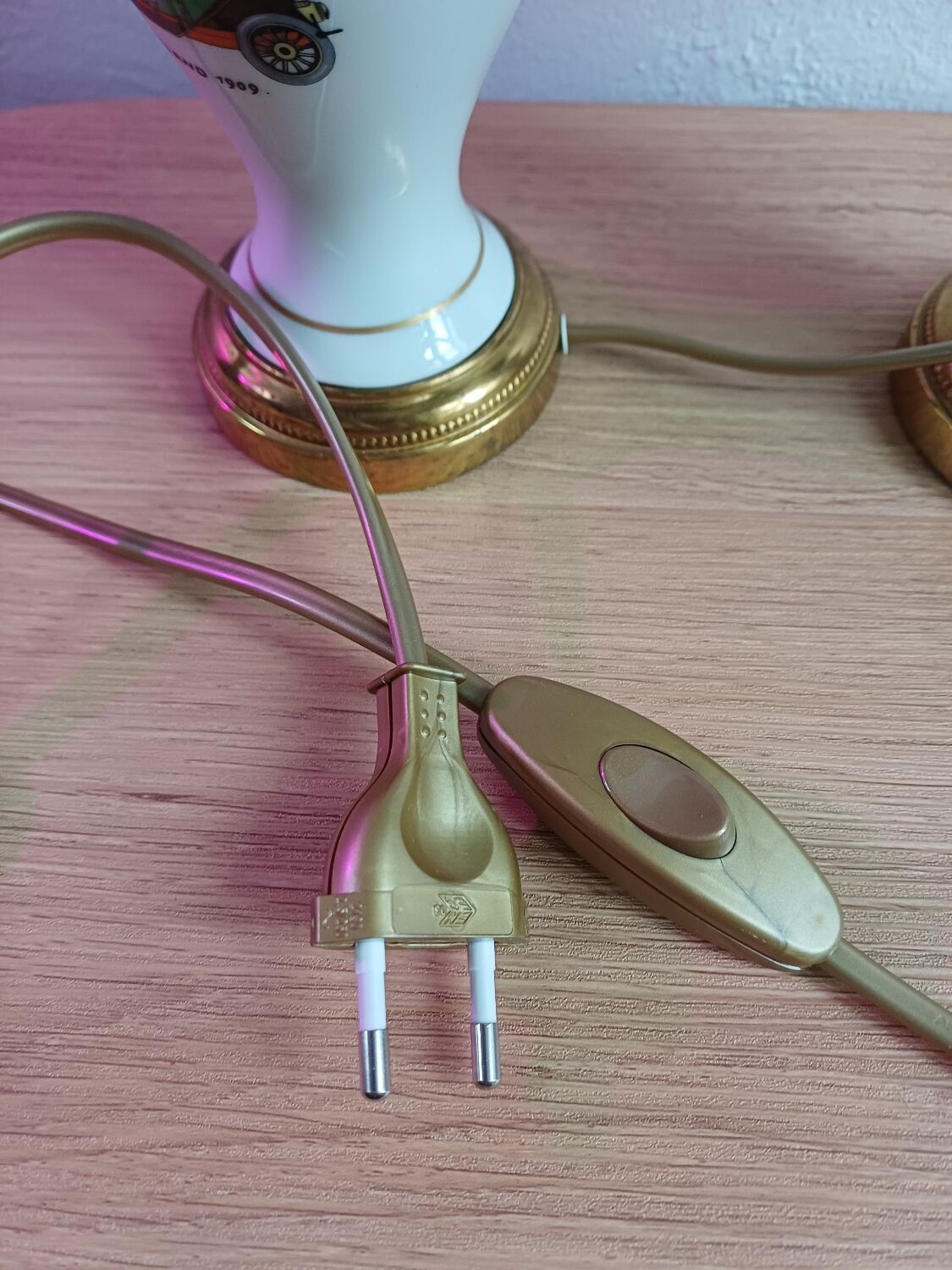 Pair of mid-century porcelain brass bedside lamps, 50s/60s