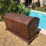 19th-century curved antique wooden chest