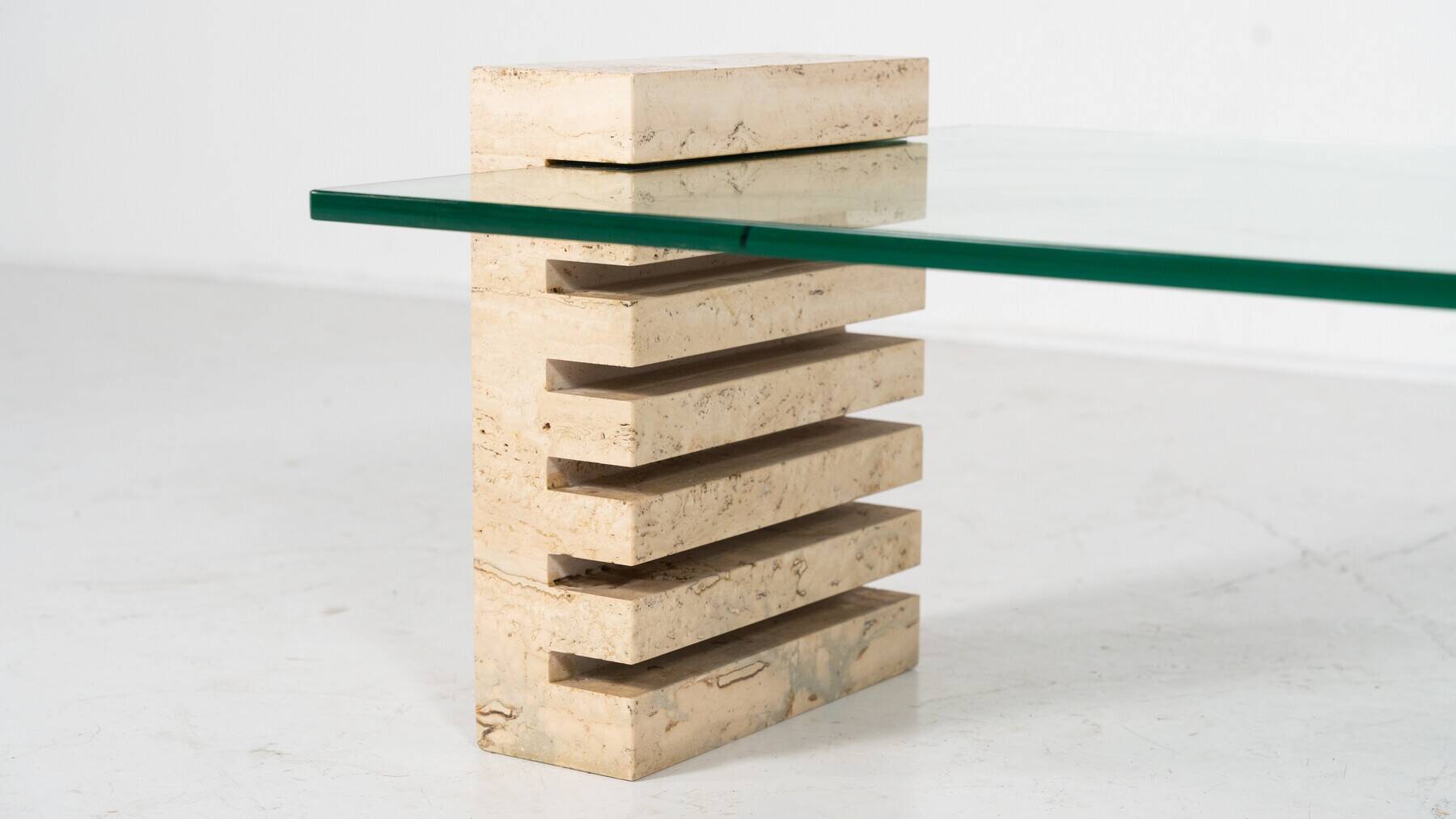 Mid-Century Modern Coffee Table, Glass and Travertine, Italy, 1970S