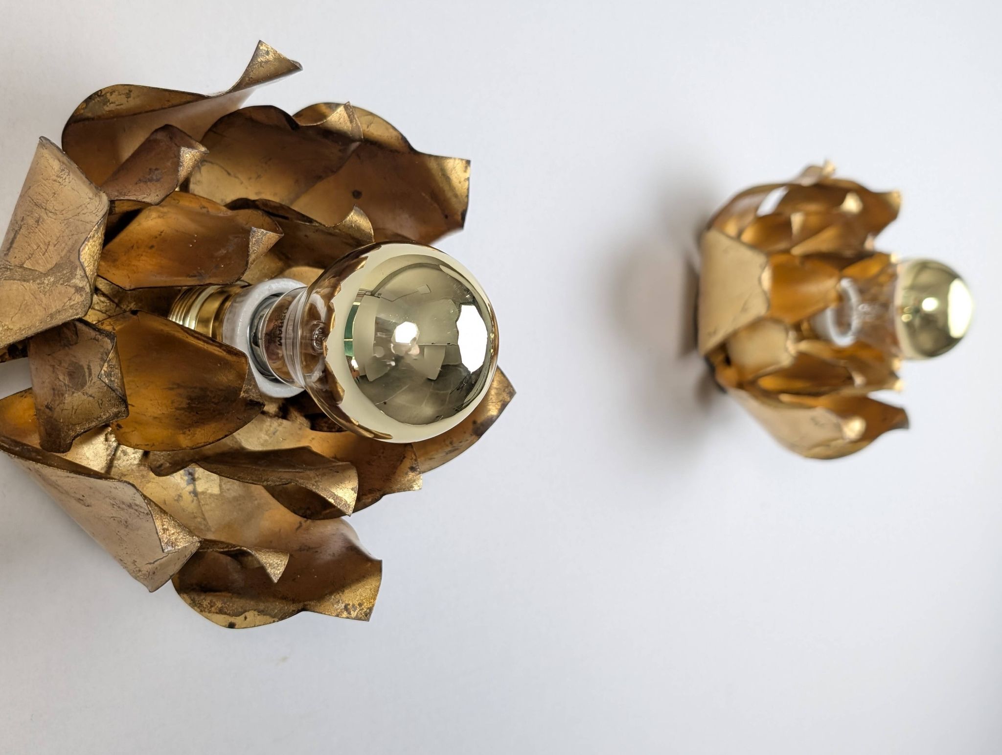 Pair of floral gilt metal wall sconces, Hans Kögl, 1970s